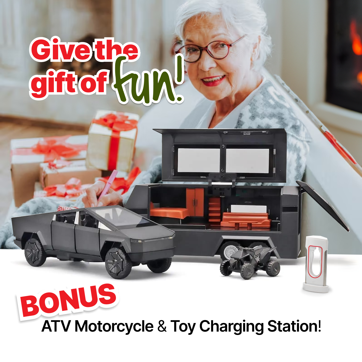 1/32 Cyber RoadWarrior Toy Truck & Trailer ATV *BONUS* Charging Station & Mystery Toy