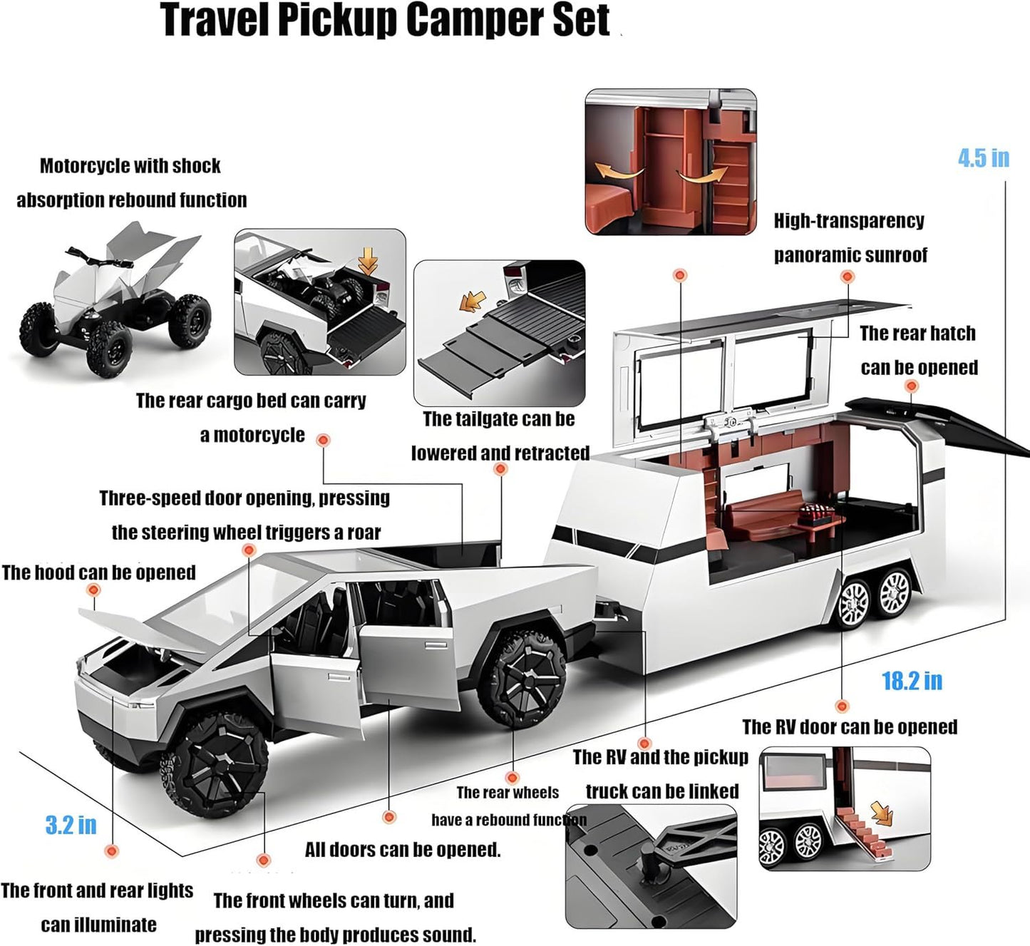 Cyber RoadWarrior - Toy Truck & Trailer with ATV, Lights, Sounds, Pull Back Action