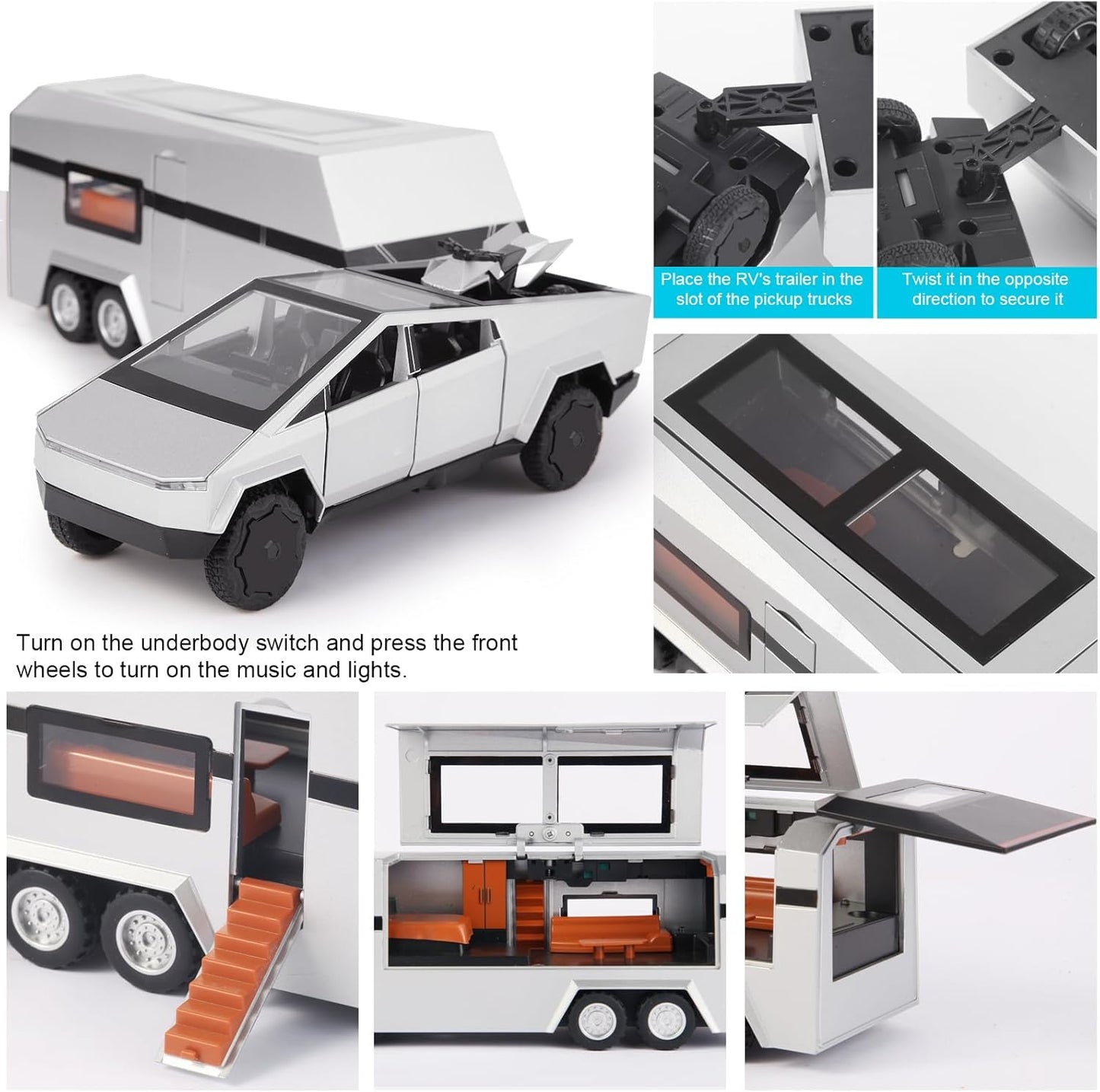 Cyber RoadWarrior - Toy Truck & Trailer with ATV, Lights, Sounds, Pull Back Action