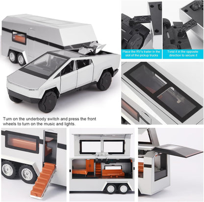 Cyber RoadWarrior - Toy Truck & Trailer with ATV, Lights, Sounds, Pull Back Action